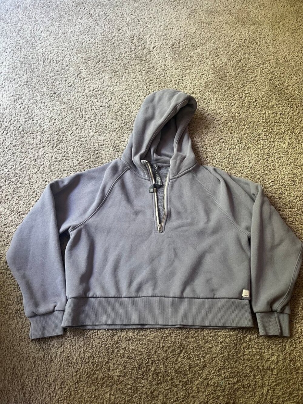 Vuori Restore Half Zip Dusty Blue Cropped Hoodie, Size Medium